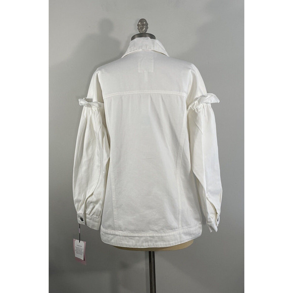 AVEC LES FILLES Oversized Denim Jean Jacket Off White Ruffled Feminine Sleeve M - Picture 3 of 16